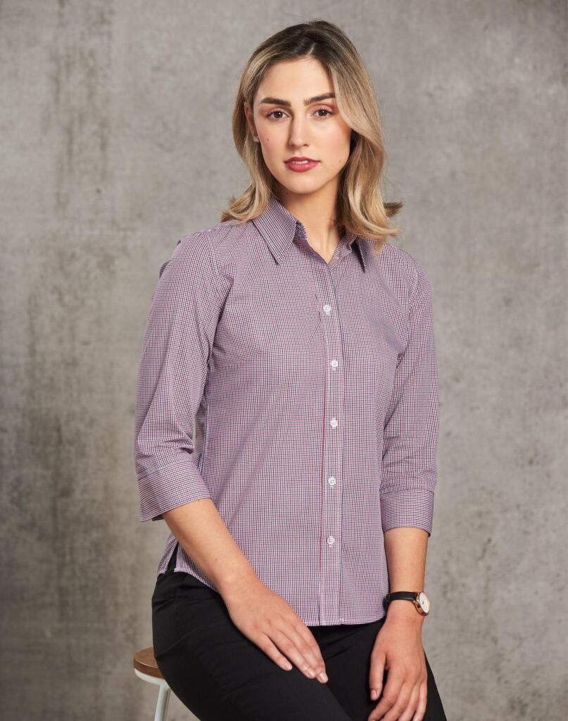 Ladies' Two Tone Mini Check 3/4 Sleeve Shirt