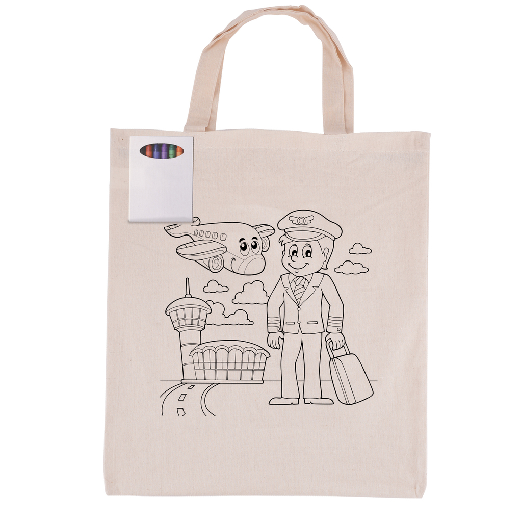 Colouring in Short Handle Calico Tote Bag with Crayons