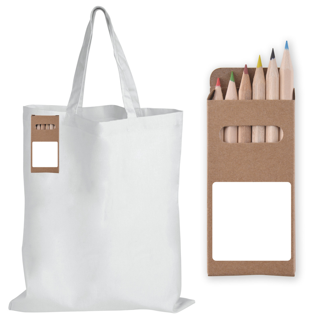 Colouring Short Handle Cotton Bag & Pencils