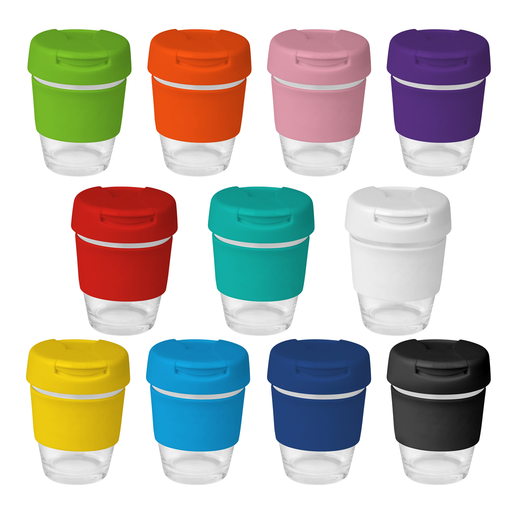 Coffee Cup / Mug 8oz/235ml Glass Karma Kup With Plastic Flip Lid Reusable Eco Friendly