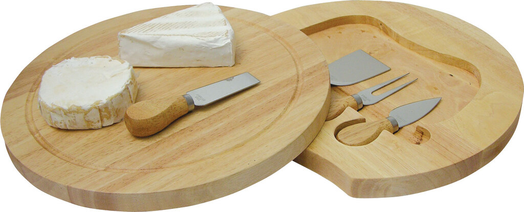 Cheese Board Set Swivel Wooden 4 Knives
