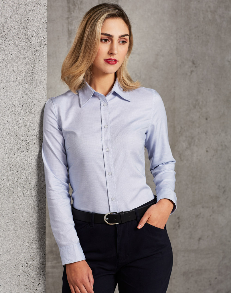 Ladies' Dot Contrast Long Sleeve Shirt
