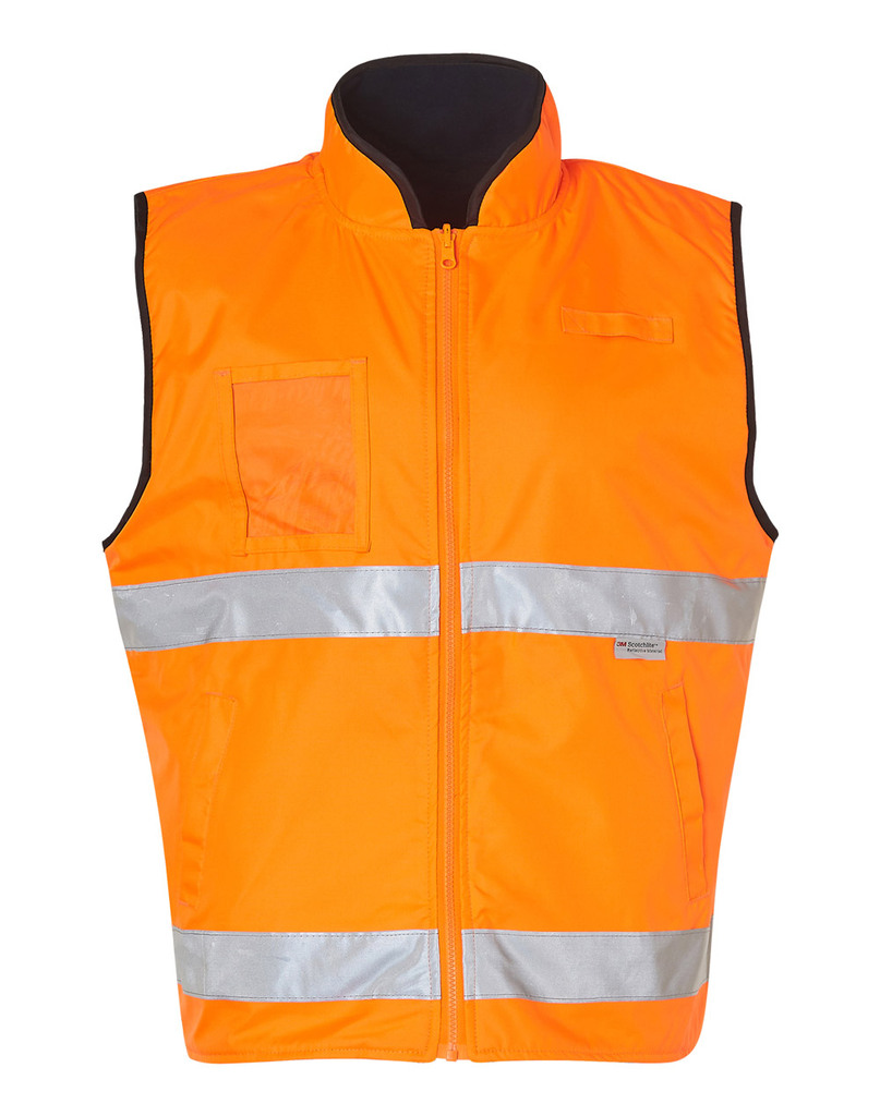 Hi-Vis Reversible Mandarine Collar Safety Vest With 3m Tapes