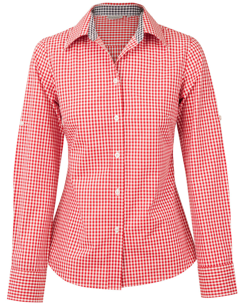 Women's Gingham Check Roll-Up L/S Shirt