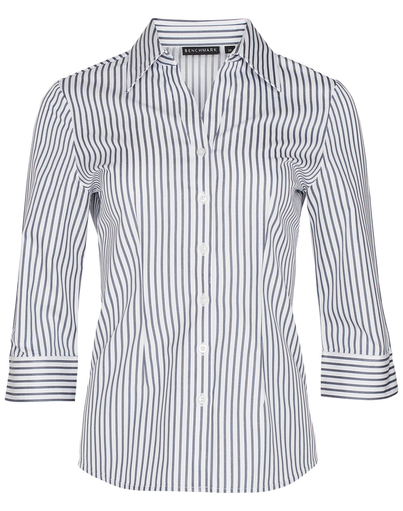 Women's Sateen Stripe 3/4 Sleeve Shirt