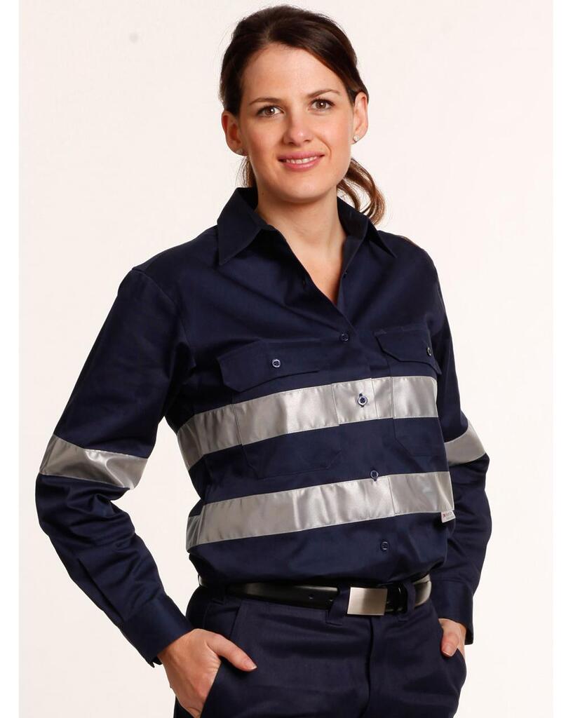 Ladies Cotton Drill Work Shirt with 3M Tapes