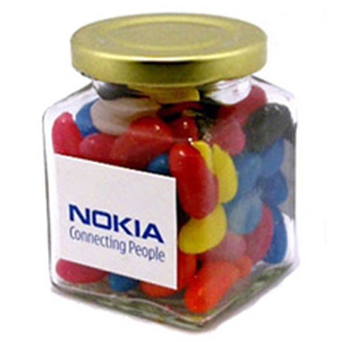 Jelly Beans in Square Jar 170G (Mixed Colours or Corporate Colours)