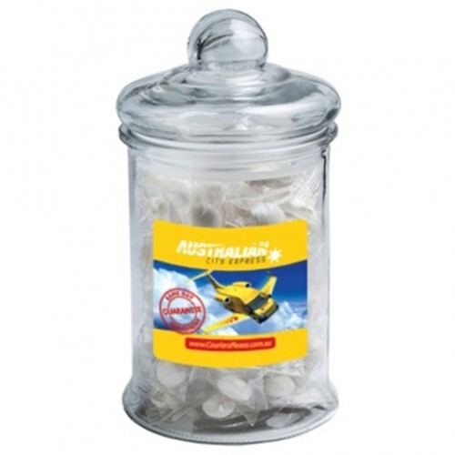 Big Apothecary jar filled individually wrapped big Chewy mints x80