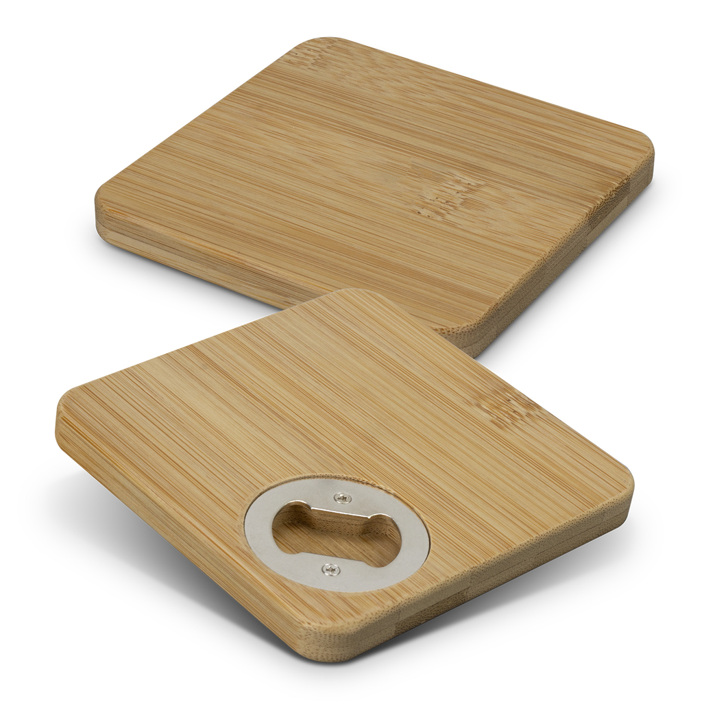 Bamboo Bottle Opener Coaster Set of 2 - Square