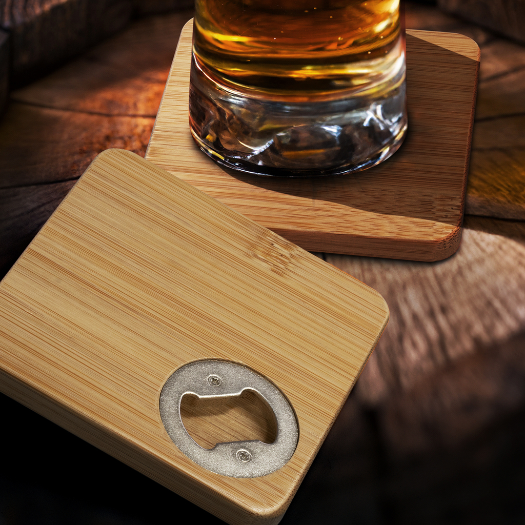 Bamboo Bottle Opener Coaster Set of 2 - Square