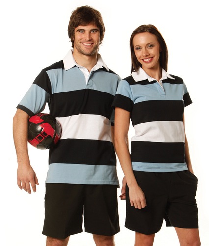 Ladies Yarn Dyed 3-tone Short Sleeve Rugby 