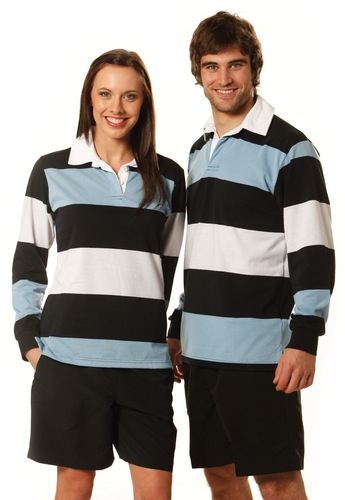 Mens Yarn Dyed 3-tone Long Sleeve Rugby 