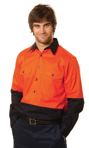 Mens High Visibility Cool-Breeze Cotton Twill Safety Shirts. Long Sleeve 