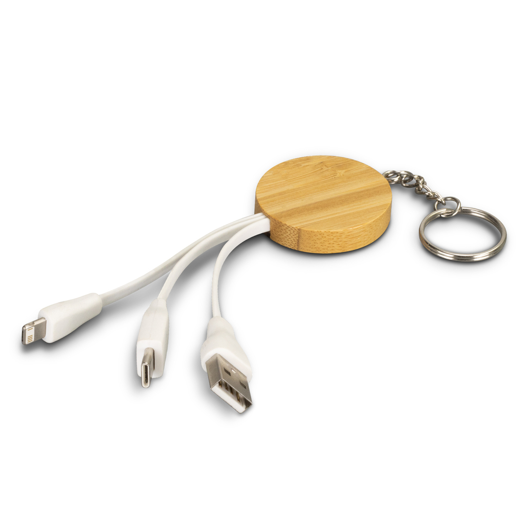 Bamboo Charging Cable Key Ring - Round