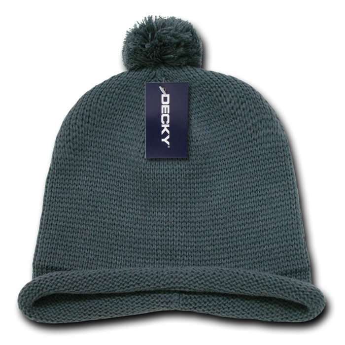 Solid RollUp Beanie with PomPom