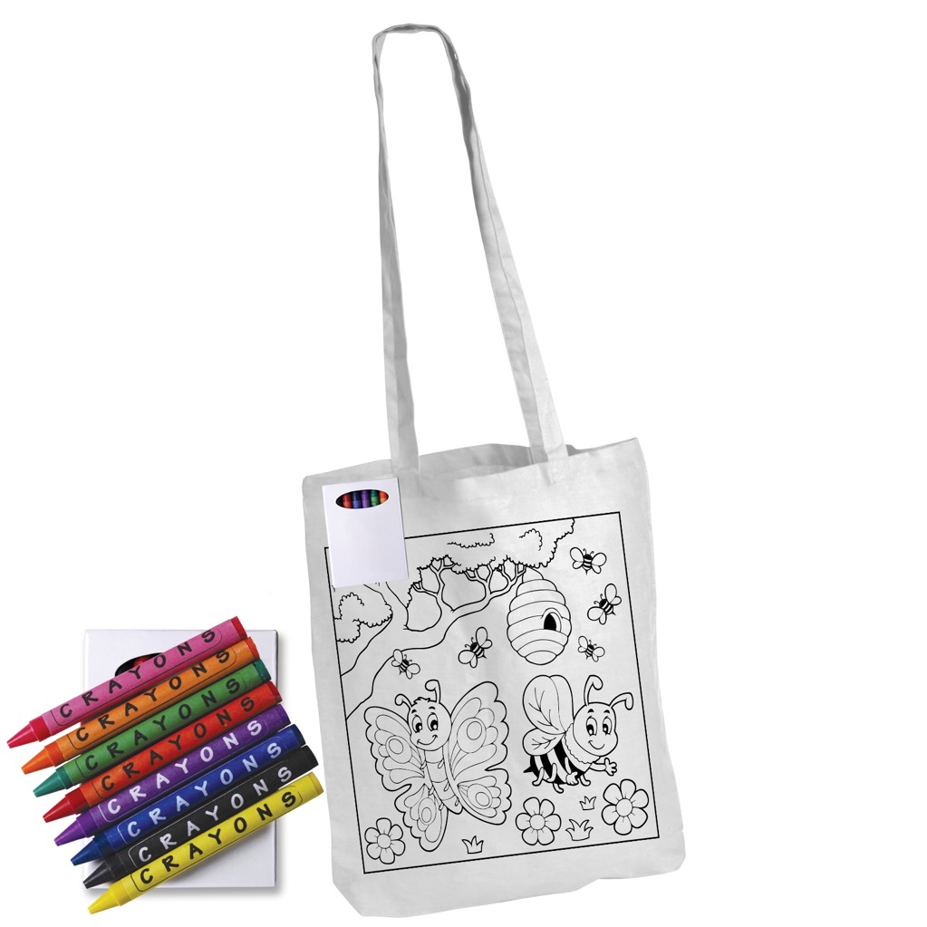 Colouring in Long Handle Cotton Tote Bag with Crayons