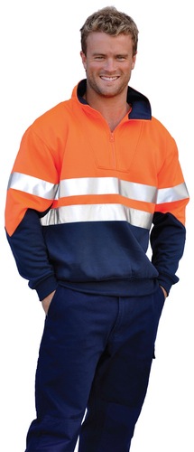 Mens High Visibility Long Sleeve Fleecy Sweat With Collar and 3M Tapes 