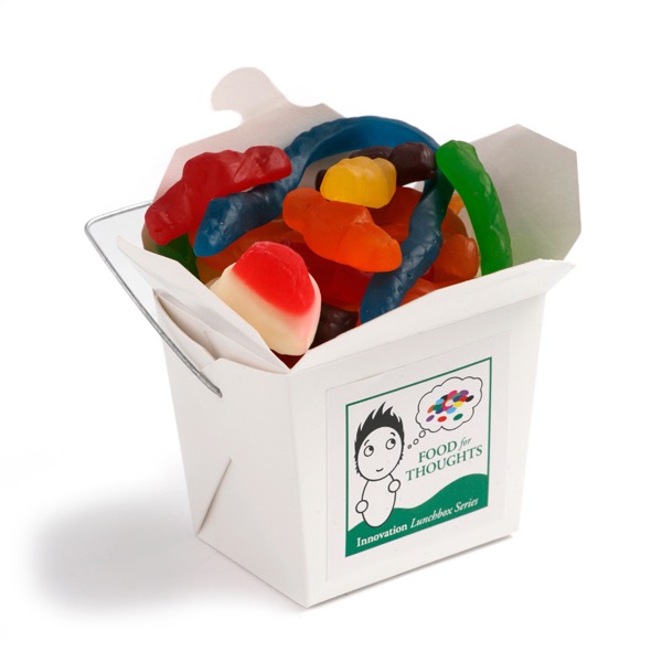 White Cardboard Noodle Box Filled with Mixed Lollies 100G