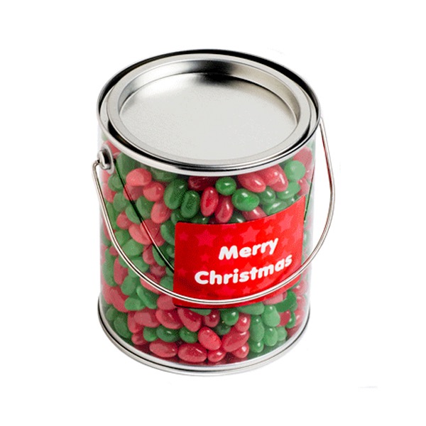 Big PVC Bucket Filled With Christmas Jelly Beans 950G
