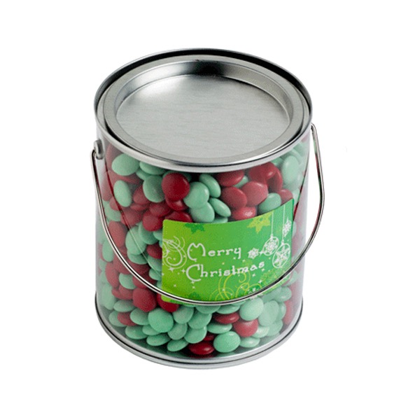 Big PVC Bucket Filled With Christmas Choc Beans 875G