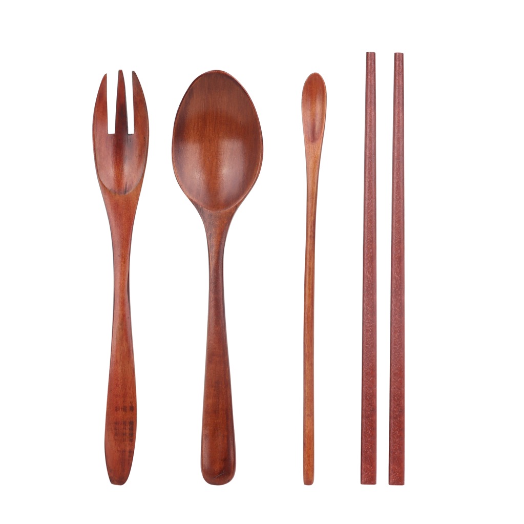 4 Piece Bamboo Cutlery Set