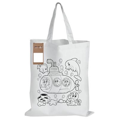 White Short Handle Cotton Bag with Colouring Pencils