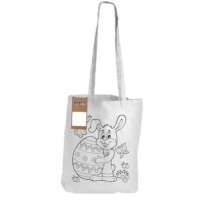 White Long Handle Cotton Bag with Colouring Pencils