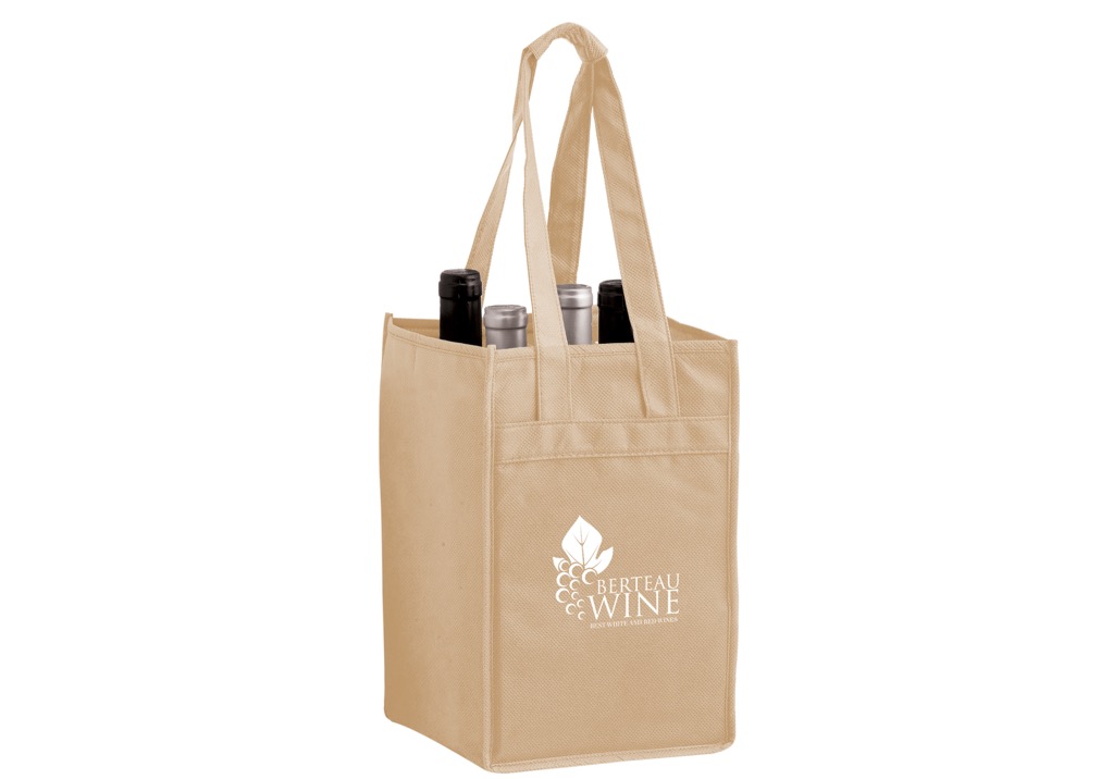 Non-Woven Polypropylene 4-Bottle Wine Tote Bag