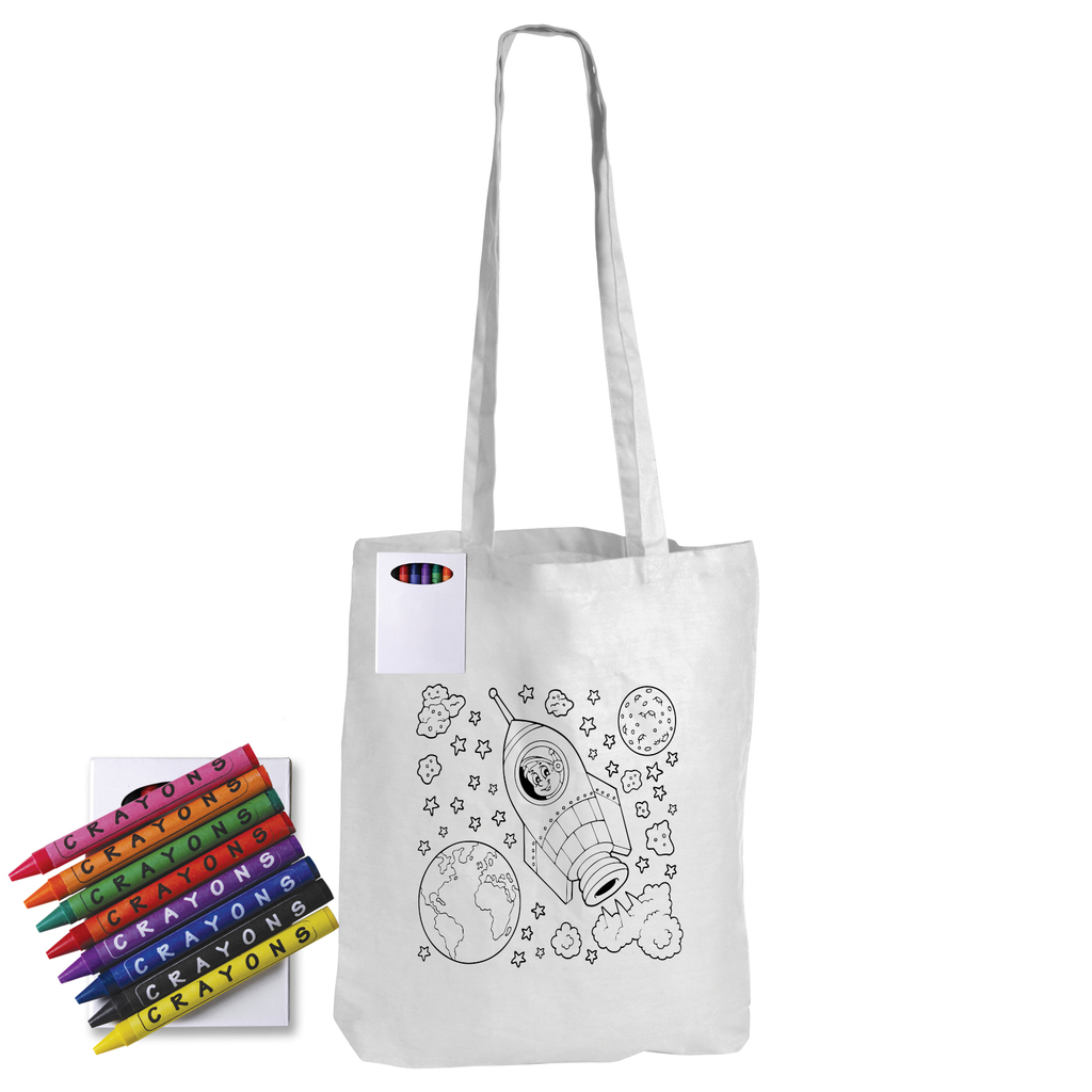 Colouring in Long Handle Cotton Tote Bag with Crayons
