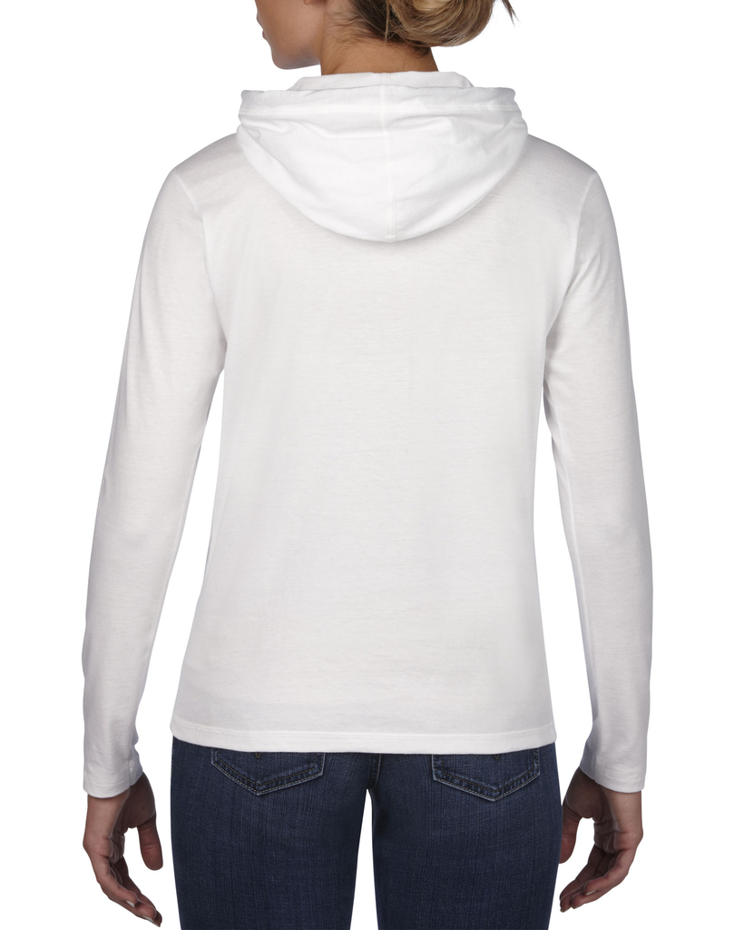 Anvil Women's Lightweight Long Sleeve White Hooded T-Shirt