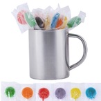 Assorted Colour Lollipops in Stainless Steel Mug