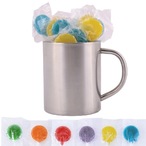 Corporate Colour Lollipops in Stainless Steel Mug