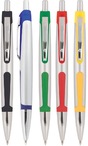 Plastic Pen Click Action Silver Barrel And Coloured Rubber Trim Scribble