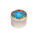 Small Round Acrylic Window Tin Filled with M&Ms