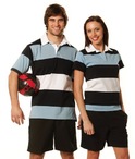 Mens Yarn Dyed 3-tone Short Sleeve Rugby 